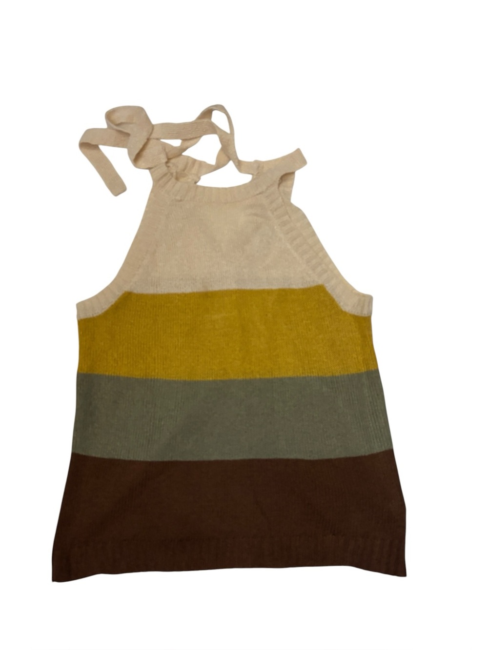 Mine Colorblock Knit Halter Sweater Tank | Cream Mustard Sage Brown | Size S